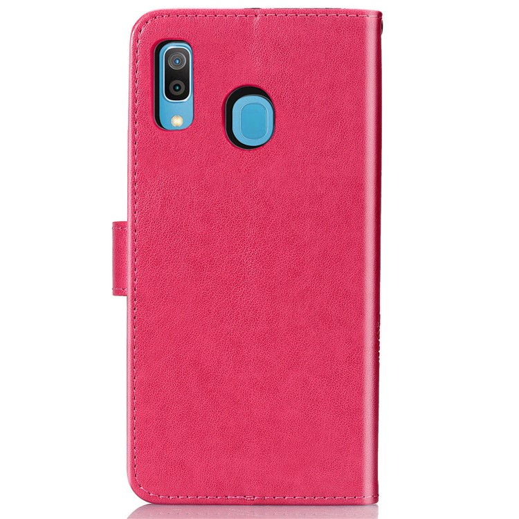 Imprint Four Leaf Clover Leather Wallet Stand Case with Strap for Samsung Galaxy A20 / A30 - Pink-3