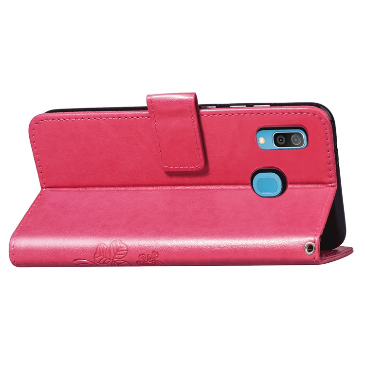 Imprint Four Leaf Clover Leather Wallet Stand Case with Strap for Samsung Galaxy A20 / A30 - Pink-6