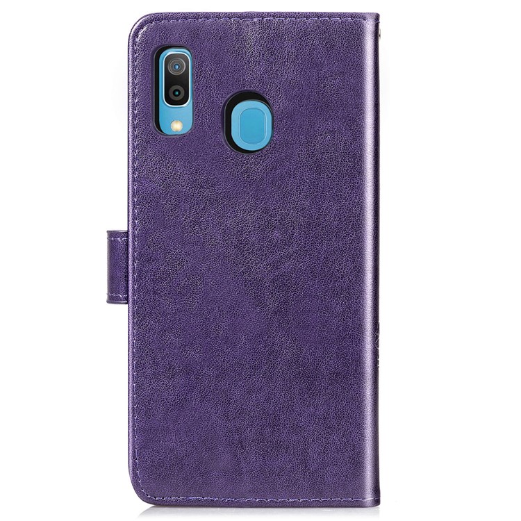 Imprint Four Leaf Clover Leather Wallet Stand Case with Strap for Samsung Galaxy A20 / A30 - Purple-3
