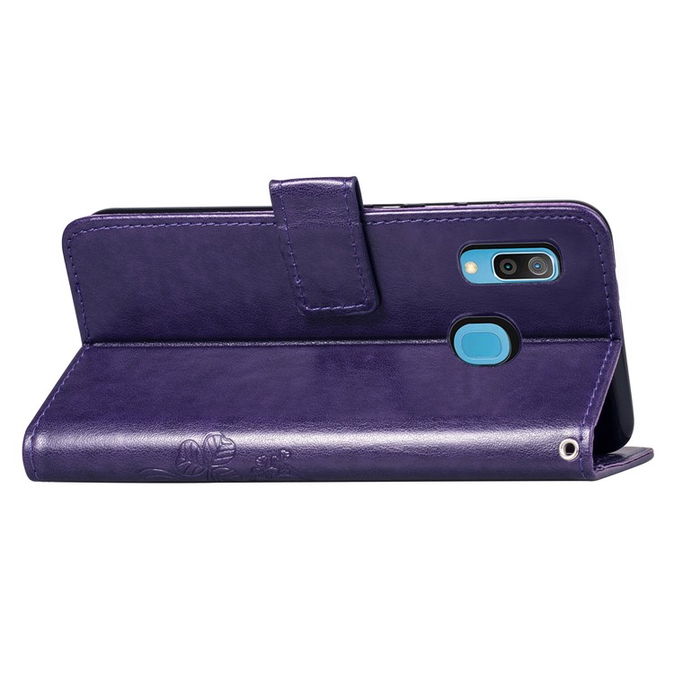 Imprint Four Leaf Clover Leather Wallet Stand Case with Strap for Samsung Galaxy A20 / A30 - Purple-6