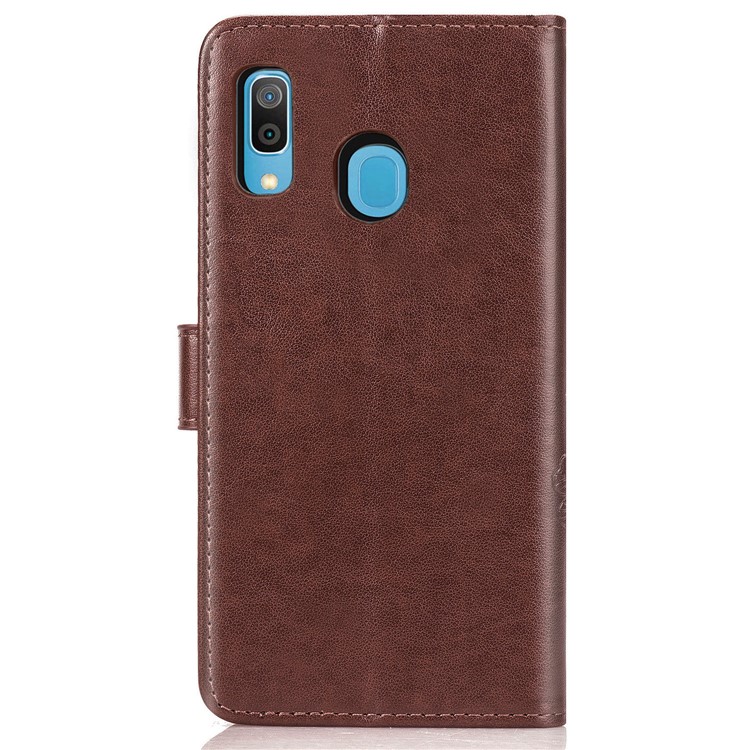 Imprint Four Leaf Clover Leather Wallet Stand Case with Strap for Samsung Galaxy A20 / A30 - Brown-3