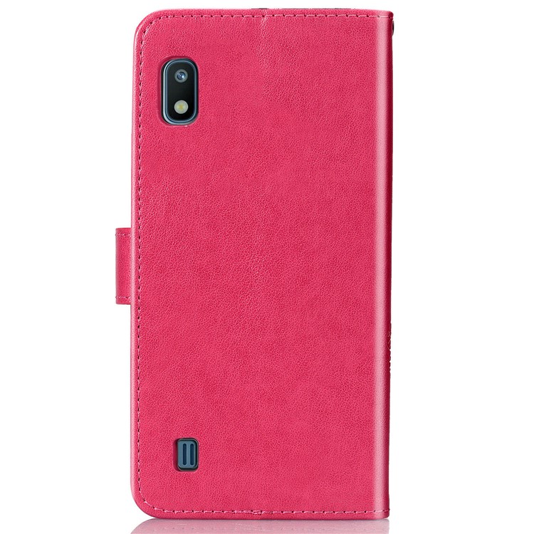Imprint Four Leaf Clover Leather Wallet Stand Case with Strap for Samsung Galaxy A10 - Pink-3