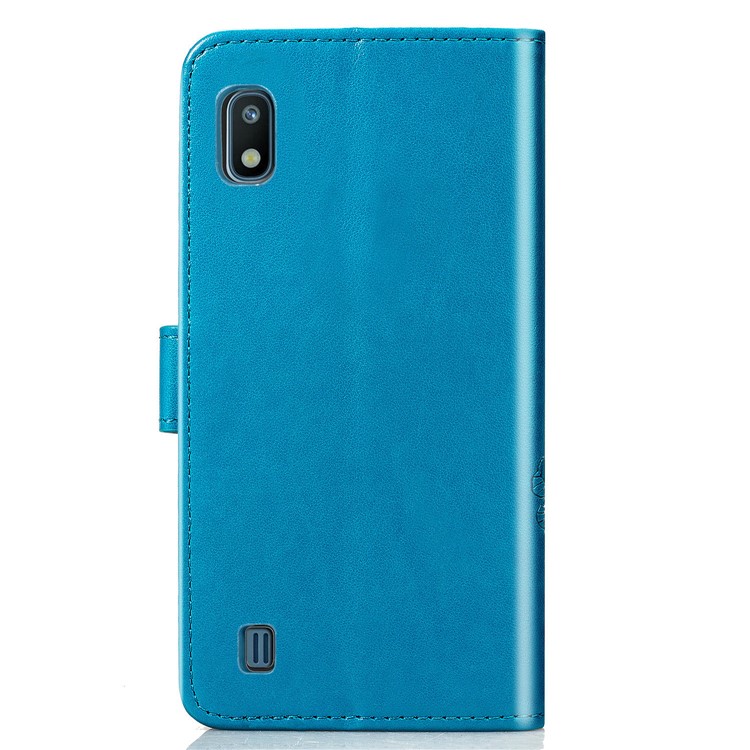 Imprint Four Leaf Clover Leather Wallet Stand Case with Strap for Samsung Galaxy A10 - Blue-3