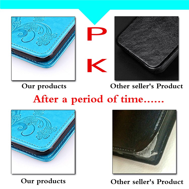 Imprint Four Leaf Clover Leather Wallet Stand Case with Strap for Samsung Galaxy A10 - Blue-7