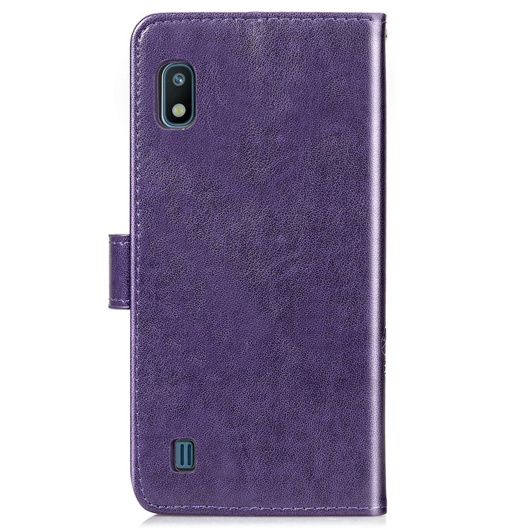 Imprint Four Leaf Clover Leather Wallet Stand Case with Strap for Samsung Galaxy A10 - Purple-3