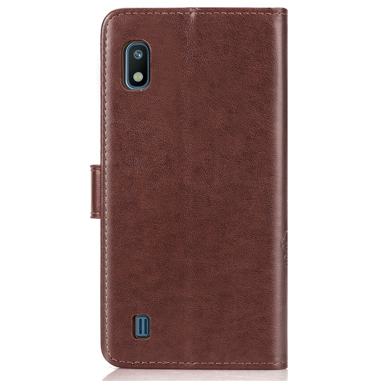 Imprint Four Leaf Clover Leather Wallet Stand Case with Strap for Samsung Galaxy A10 - Brown-3