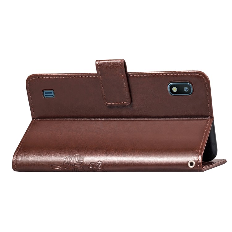 Imprint Four Leaf Clover Leather Wallet Stand Case with Strap for Samsung Galaxy A10 - Brown-6