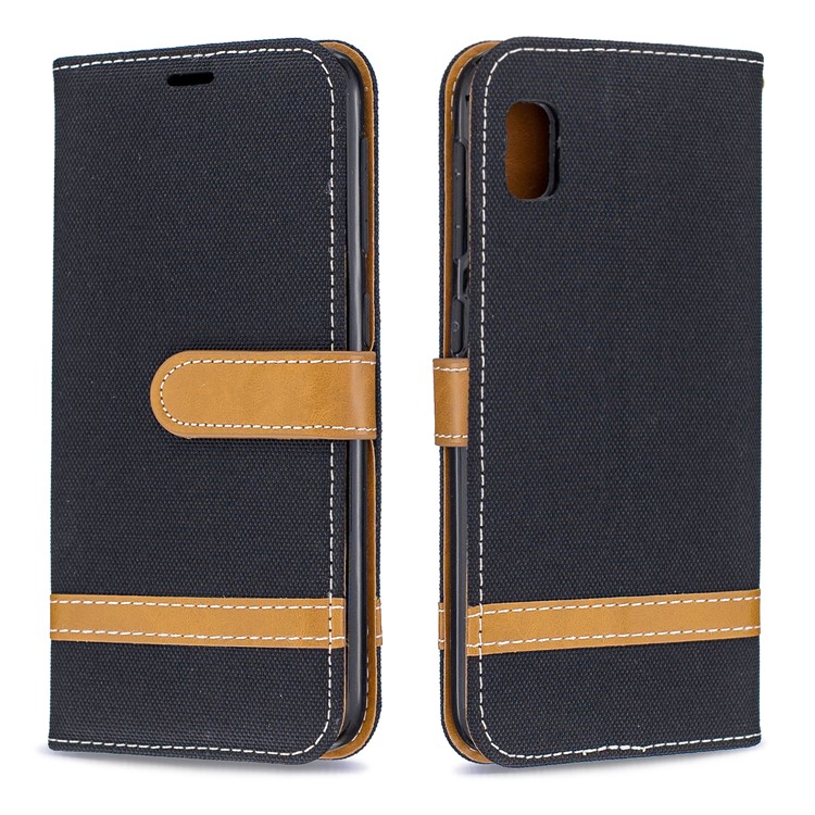 Assorted Color Jeans Cloth Wallet Stand Leather Case for Samsung Galaxy A10e - Black-4