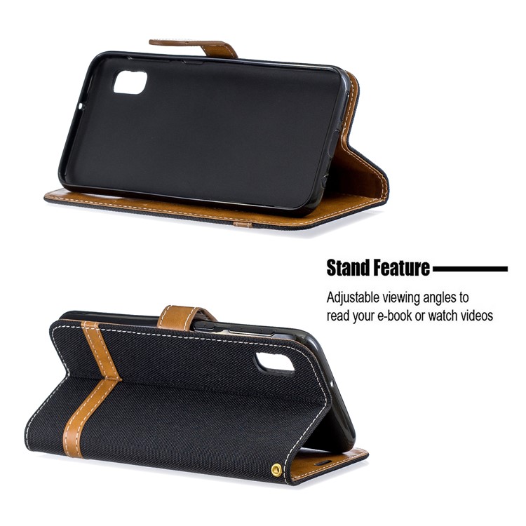 Assorted Color Jeans Cloth Wallet Stand Leather Case for Samsung Galaxy A10e - Black-5