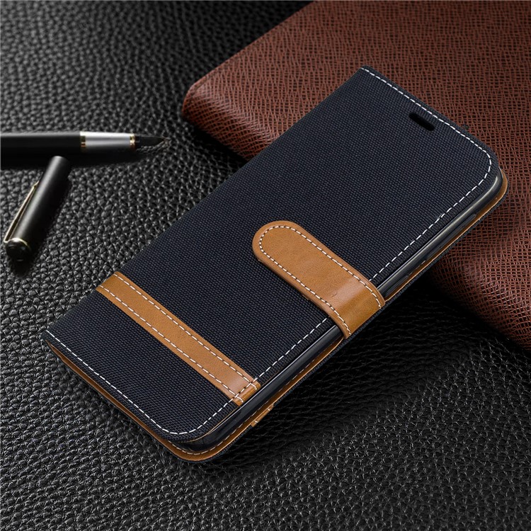 Assorted Color Jeans Cloth Wallet Stand Leather Case for Samsung Galaxy A10e - Black-7