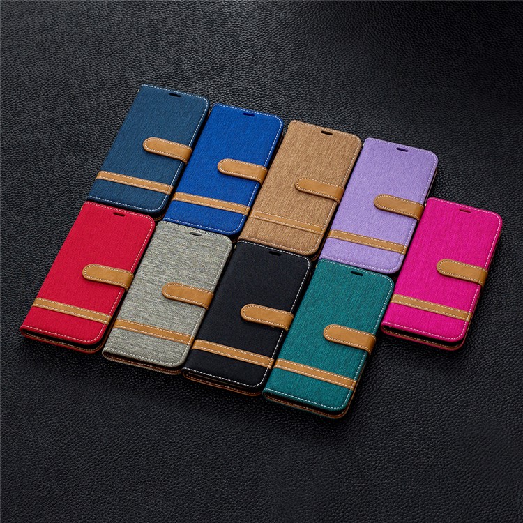 Assorted Color Jeans Cloth Wallet Stand Leather Case for Samsung Galaxy A10e - Black-9