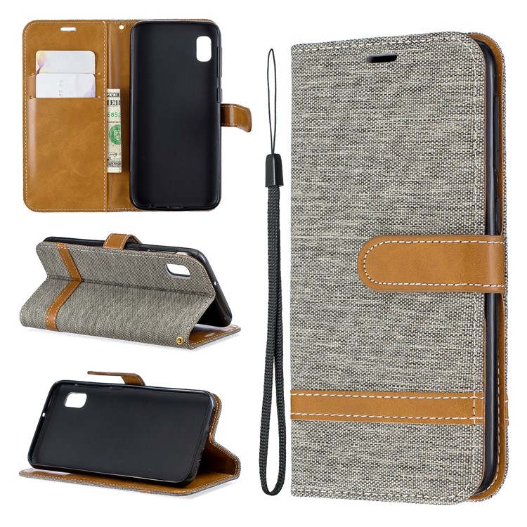 Assorted Color Jeans Cloth Wallet Stand Leather Case for Samsung Galaxy A10e - Grey-1