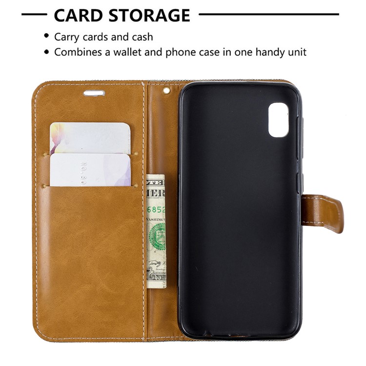 Assorted Color Jeans Cloth Wallet Stand Leather Case for Samsung Galaxy A10e - Grey-6