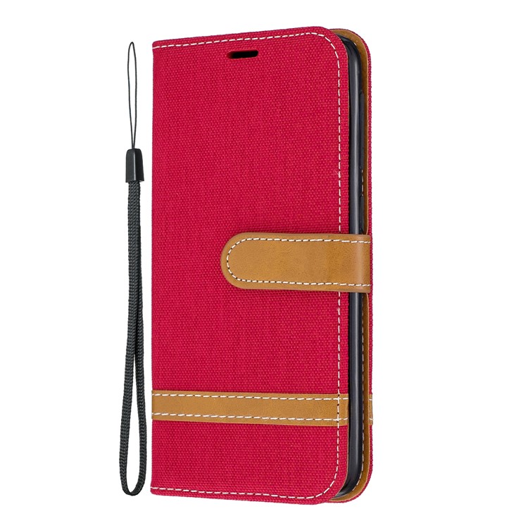 Assorted Color Jeans Cloth Wallet Stand Leather Case for Samsung Galaxy A10e - Red-2
