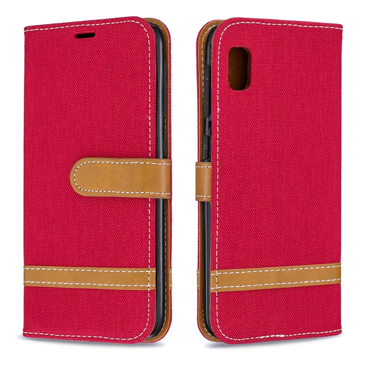 Assorted Color Jeans Cloth Wallet Stand Leather Case for Samsung Galaxy A10e - Red-4