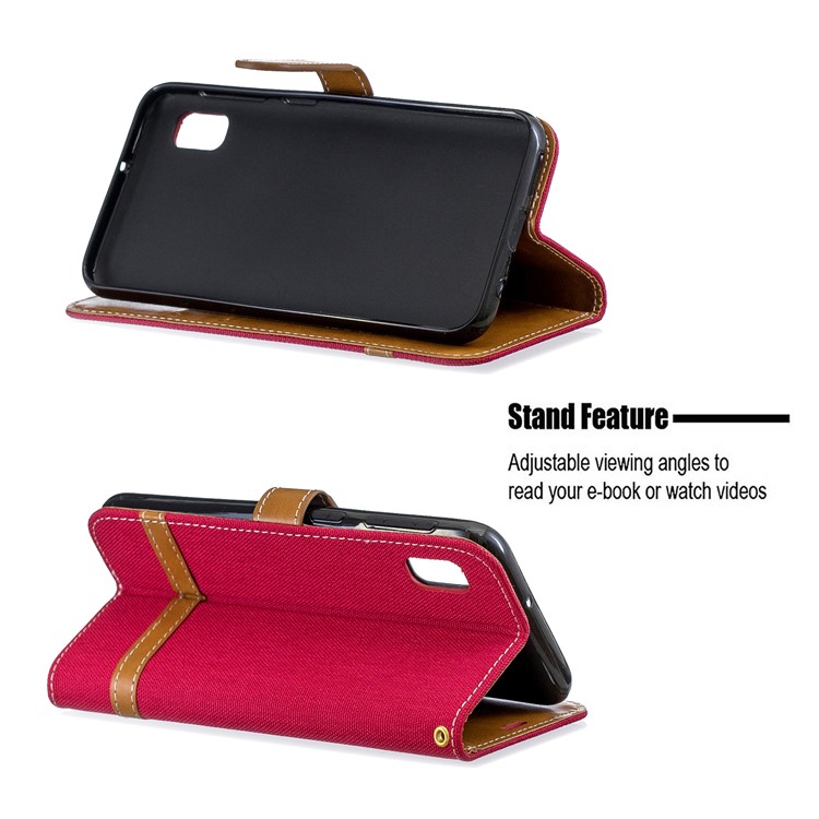 Assorted Color Jeans Cloth Wallet Stand Leather Case for Samsung Galaxy A10e - Red-5