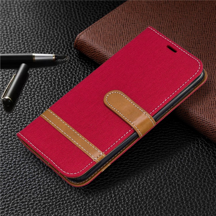 Assorted Color Jeans Cloth Wallet Stand Leather Case for Samsung Galaxy A10e - Red-7