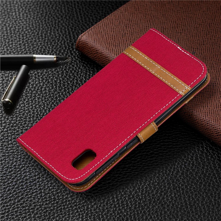 Assorted Color Jeans Cloth Wallet Stand Leather Case for Samsung Galaxy A10e - Red-8