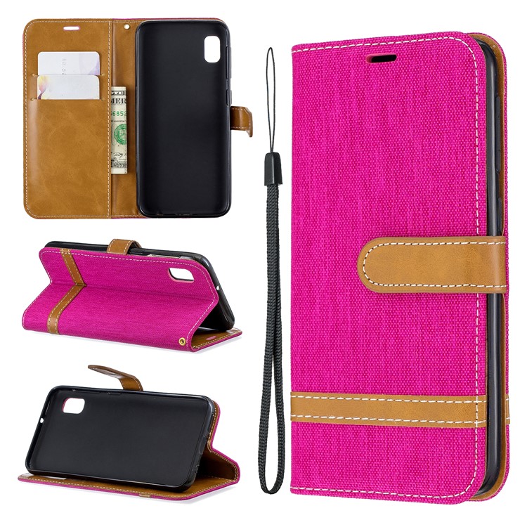 Assorted Color Jeans Cloth Wallet Stand Leather Case for Samsung Galaxy A10e - Rose-1