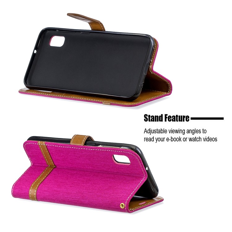 Assorted Color Jeans Cloth Wallet Stand Leather Case for Samsung Galaxy A10e - Rose-5