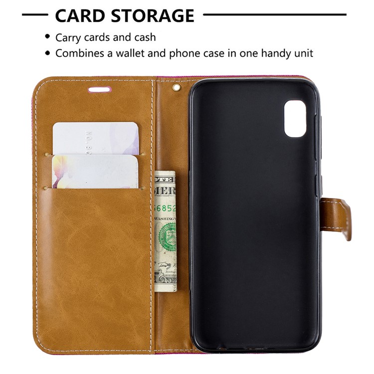 Assorted Color Jeans Cloth Wallet Stand Leather Case for Samsung Galaxy A10e - Rose-6