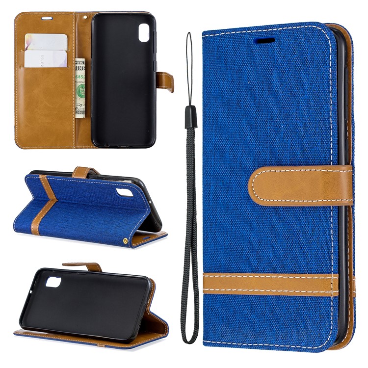 Assorted Color Jeans Cloth Wallet Stand Leather Case for Samsung Galaxy A10e - Blue-1
