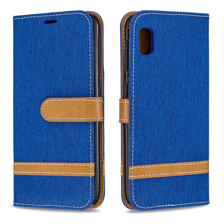 Assorted Color Jeans Cloth Wallet Stand Leather Case for Samsung Galaxy A10e - Blue-4