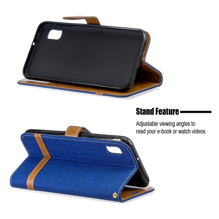 Assorted Color Jeans Cloth Wallet Stand Leather Case for Samsung Galaxy A10e - Blue-5