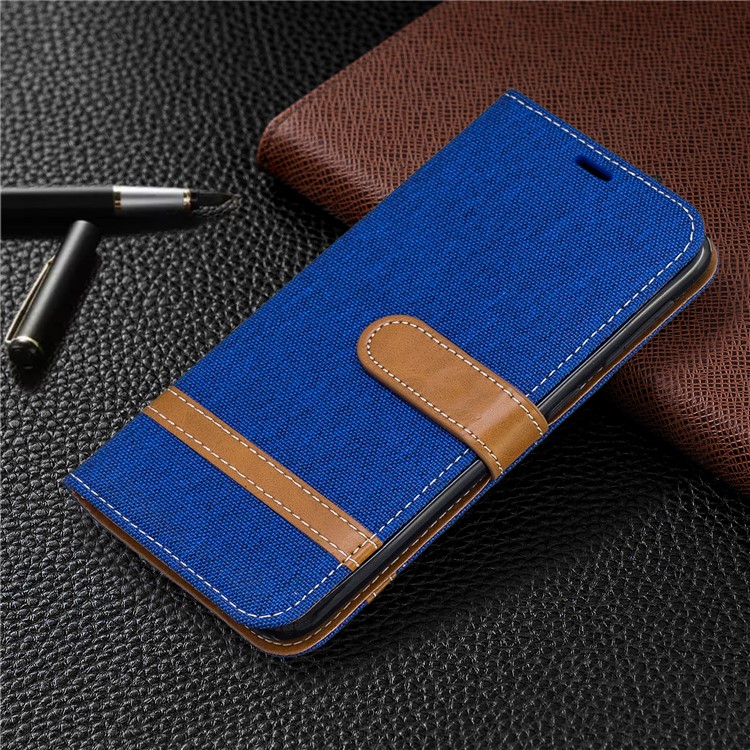 Assorted Color Jeans Cloth Wallet Stand Leather Case for Samsung Galaxy A10e - Blue-7