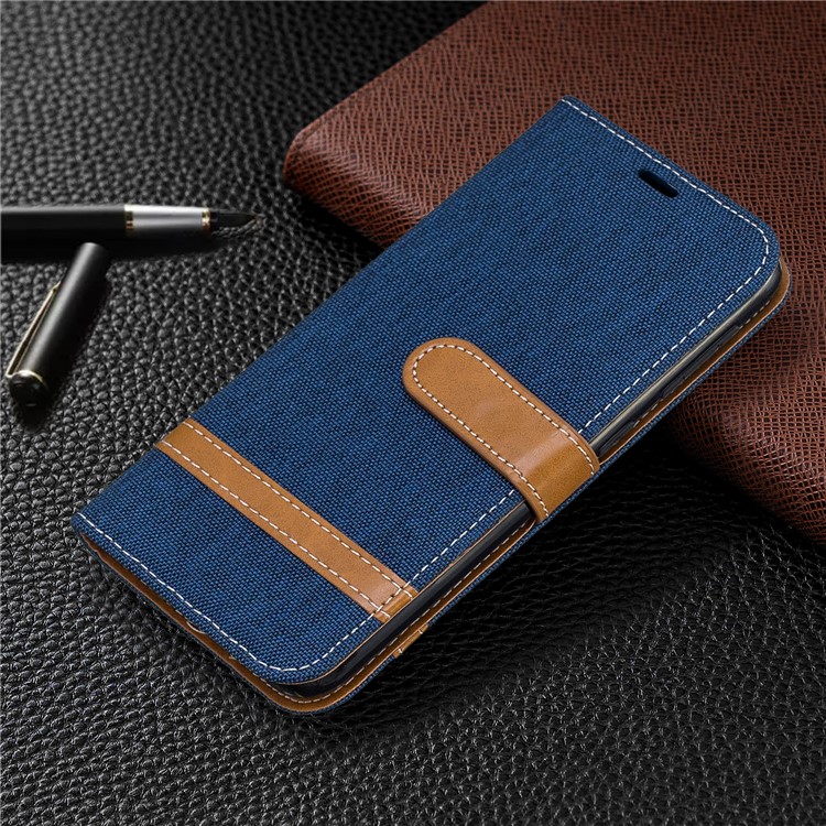 Portafoglio di Panno Per Jeans a Colori Assortiti Per Samsung Galaxy A10e - Blu Scuro-7