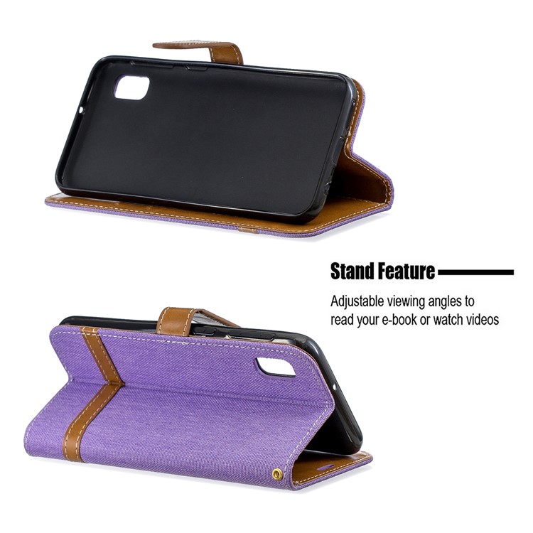 Assorted Color Jeans Cloth Wallet Stand Leather Case for Samsung Galaxy A10e - Purple-5