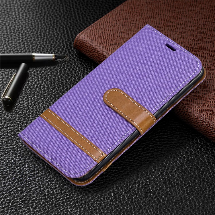 Assorted Color Jeans Cloth Wallet Stand Leather Case for Samsung Galaxy A10e - Purple-7
