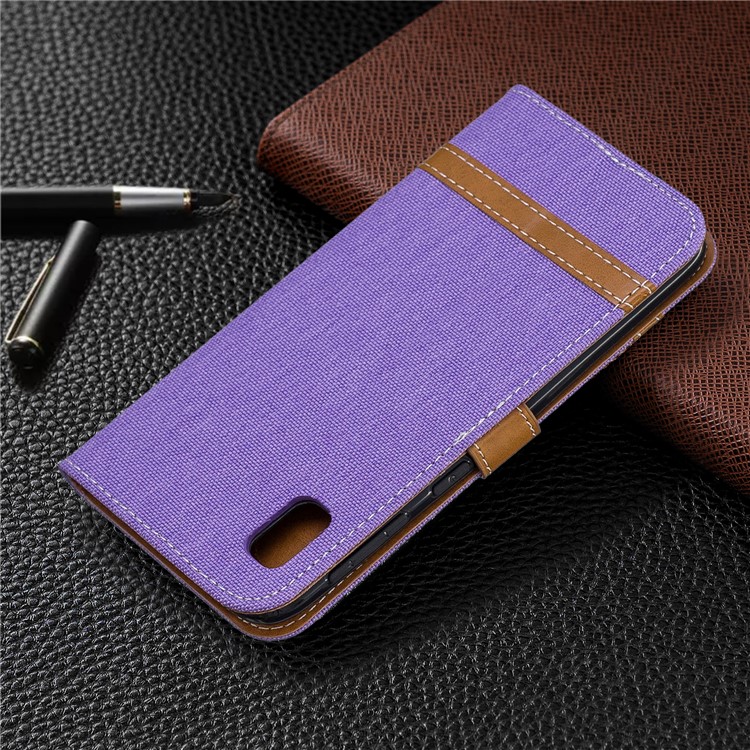 Assorted Color Jeans Cloth Wallet Stand Leather Case for Samsung Galaxy A10e - Purple-8