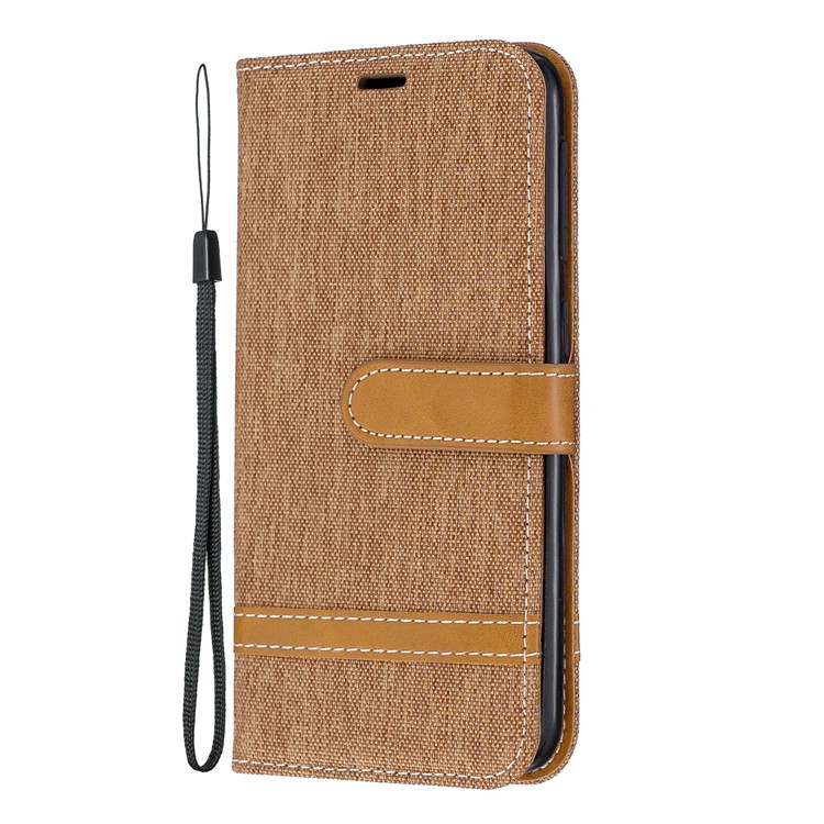 Assorted Color Jeans Cloth Wallet Stand Leather Case for Samsung Galaxy A10e - Brown-2