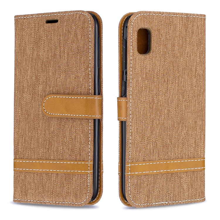 Assorted Color Jeans Cloth Wallet Stand Leather Case for Samsung Galaxy A10e - Brown-4
