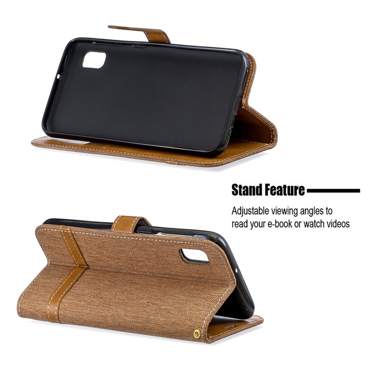 Assorted Color Jeans Cloth Wallet Stand Leather Case for Samsung Galaxy A10e - Brown-5