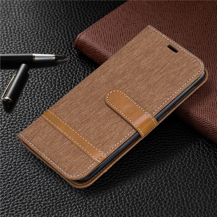 Assorted Color Jeans Cloth Wallet Stand Leather Case for Samsung Galaxy A10e - Brown-7