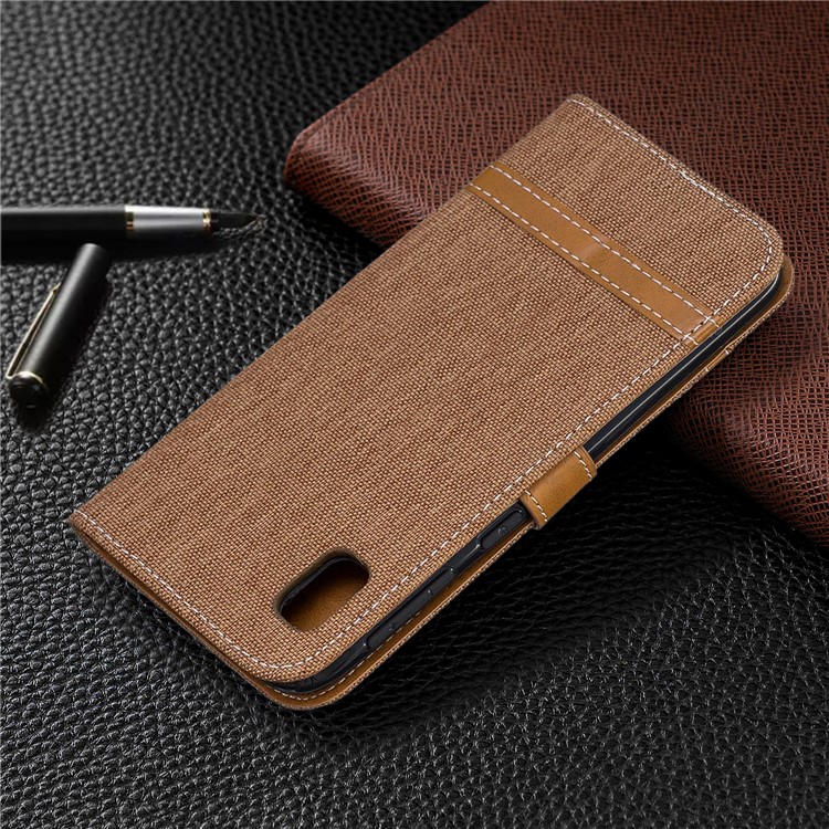 Assorted Color Jeans Cloth Wallet Stand Leather Case for Samsung Galaxy A10e - Brown-8