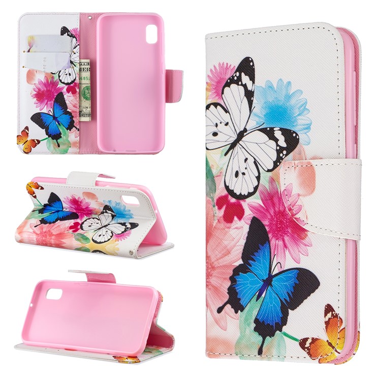 Printing Style PU Leather Flip Stand Phone Case for Samsung Galaxy A20e / A10e - Butterflies and Flowers-1