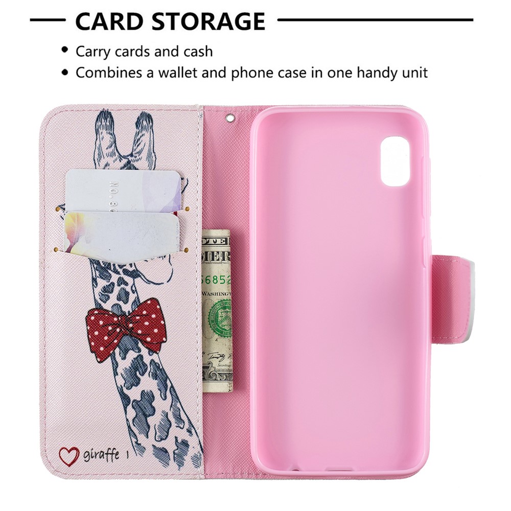 Printing Style PU Leather Flip Stand Phone Case for Samsung Galaxy A20e / A10e - Giraffe Wearing Glasses-6