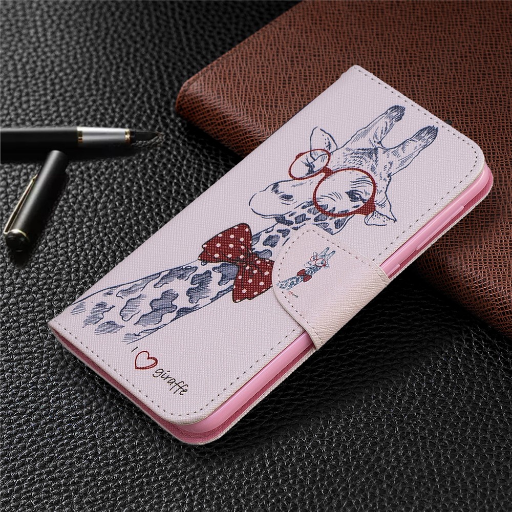 Printing Style PU Leather Flip Stand Phone Case for Samsung Galaxy A20e / A10e - Giraffe Wearing Glasses-7