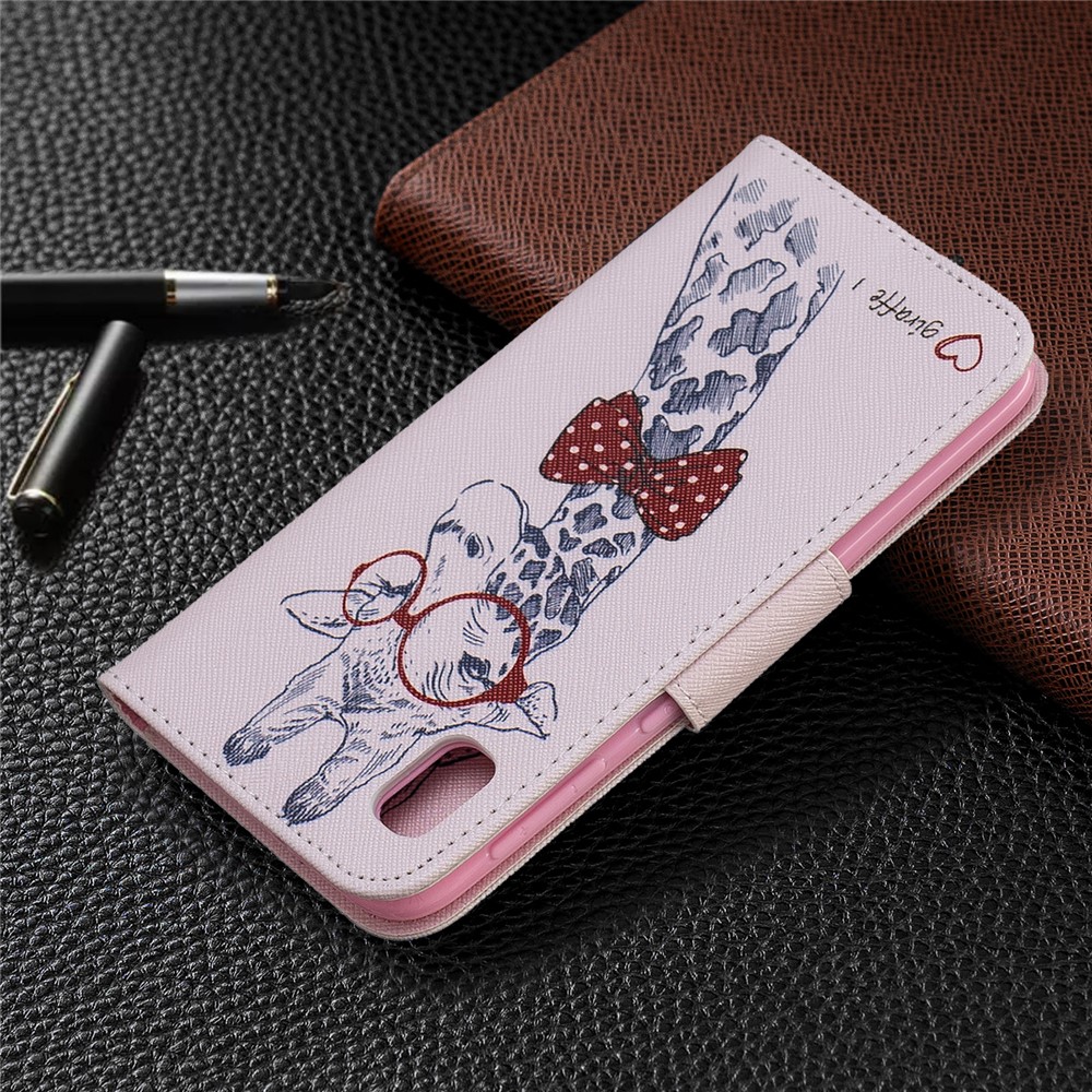 Printing Style PU Leather Flip Stand Phone Case for Samsung Galaxy A20e / A10e - Giraffe Wearing Glasses-8