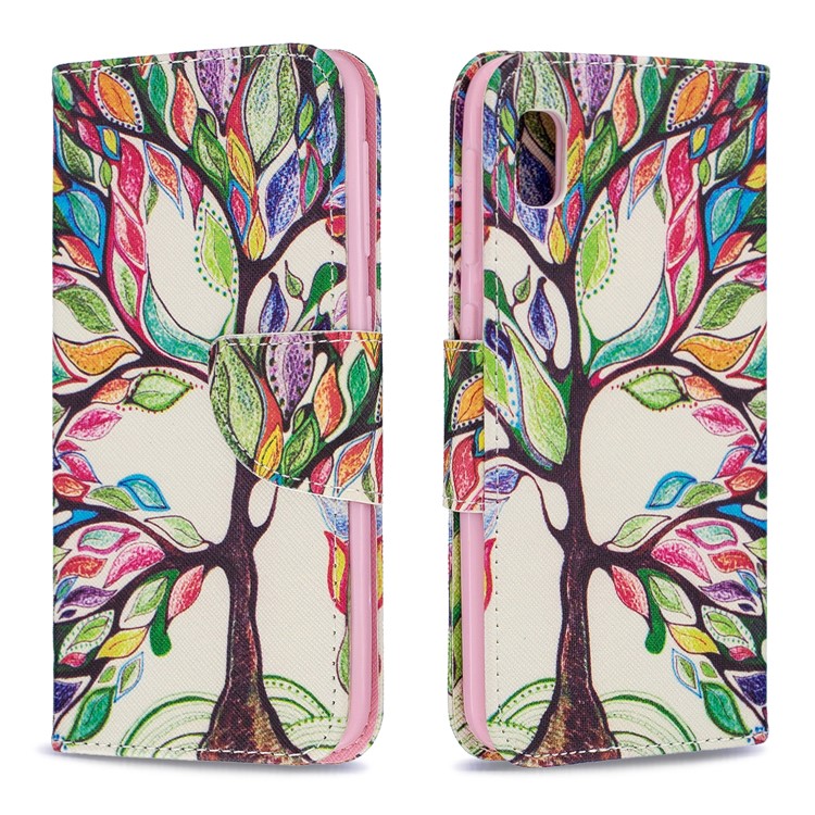 Printing Style PU Leather Flip Stand Phone Case for Samsung Galaxy A20e / A10e - Colorized Tree-4