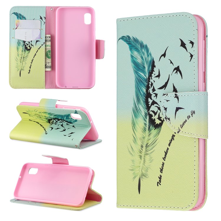 Printing Style PU Leather Flip Stand Phone Case for Samsung Galaxy A20e / A10e - Feather Pattern-1