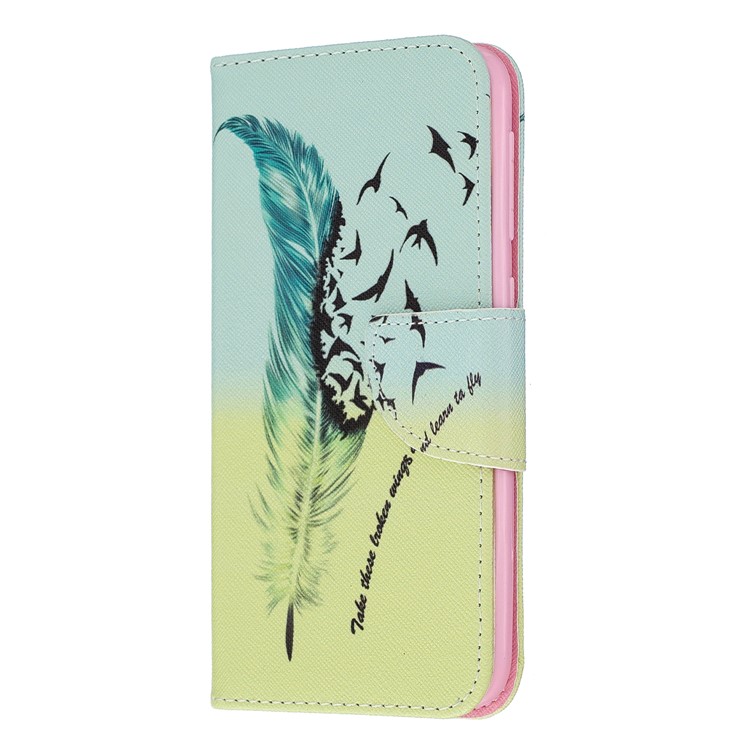 Printing Style PU Leather Flip Stand Phone Case for Samsung Galaxy A20e / A10e - Feather Pattern-2