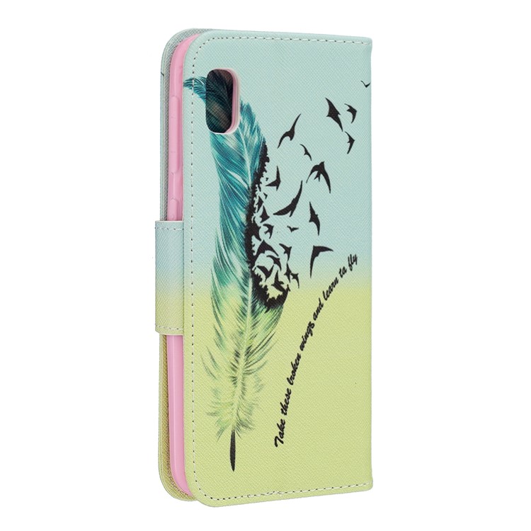Printing Style PU Leather Flip Stand Phone Case for Samsung Galaxy A20e / A10e - Feather Pattern-3