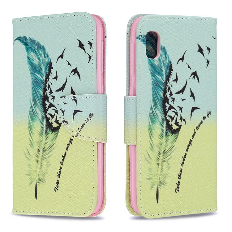 Printing Style PU Leather Flip Stand Phone Case for Samsung Galaxy A20e / A10e - Feather Pattern-4