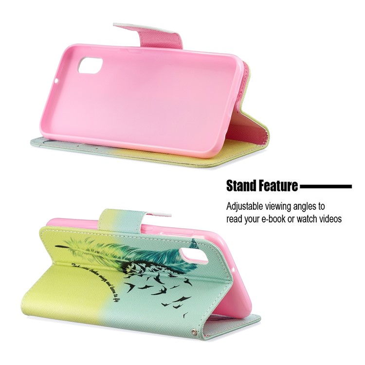 Printing Style PU Leather Flip Stand Phone Case for Samsung Galaxy A20e / A10e - Feather Pattern-5