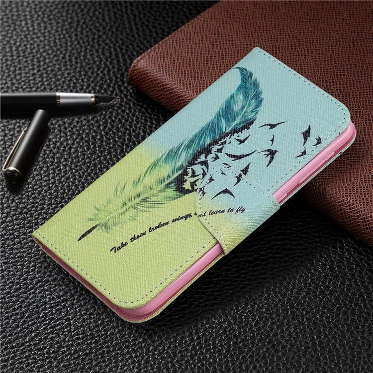Printing Style PU Leather Flip Stand Phone Case for Samsung Galaxy A20e / A10e - Feather Pattern-7