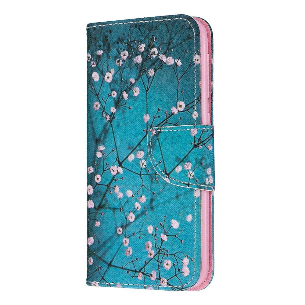 Estilo de Impresión PU Cuero Flip Stand Case de Teléfono Para Samsung Galaxy A10e - Árbol Con Flores